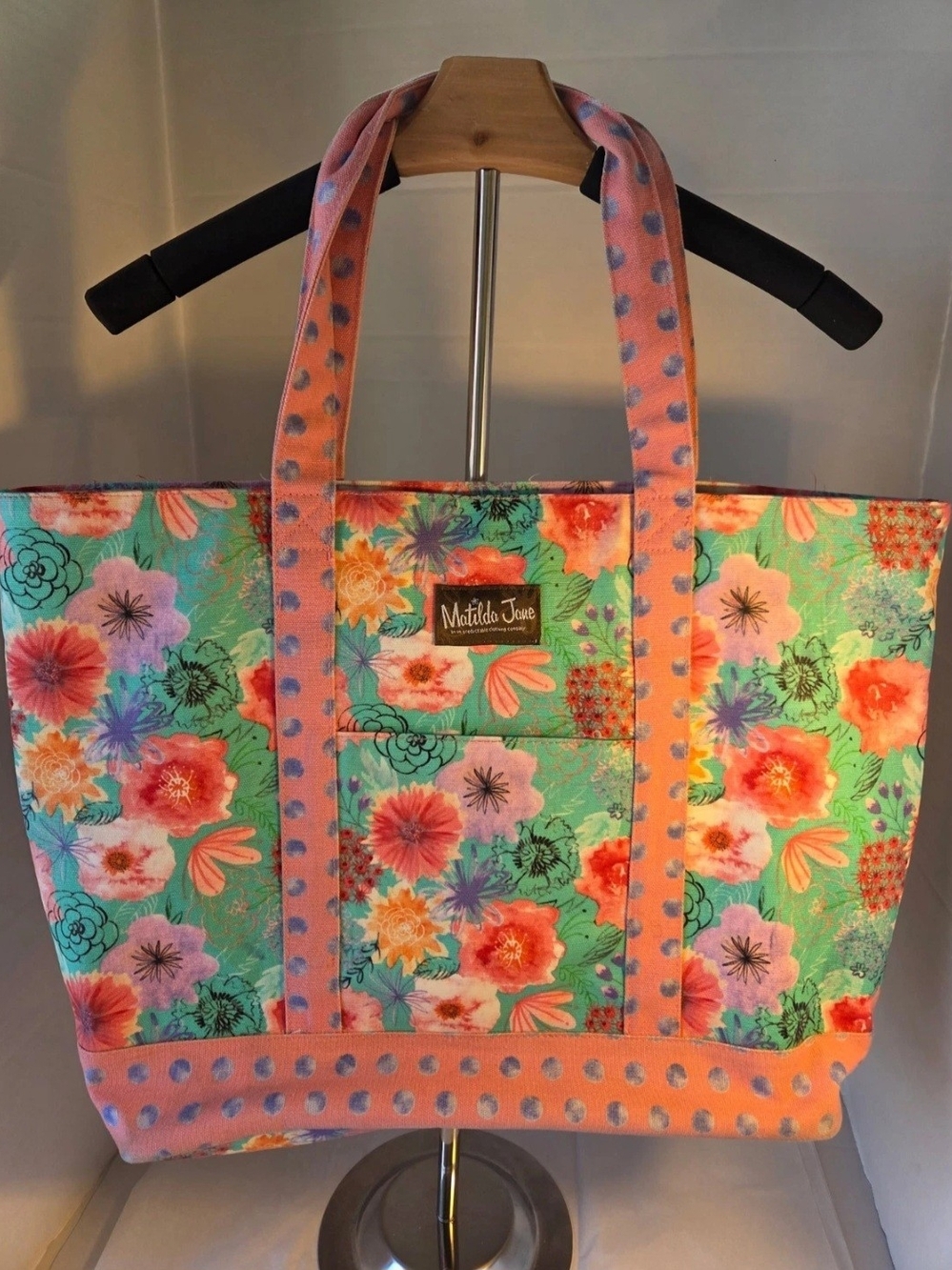 Matilda Jane Relaxing Sunshine Pink Floral & Dots Oversize Tote Bag Large
